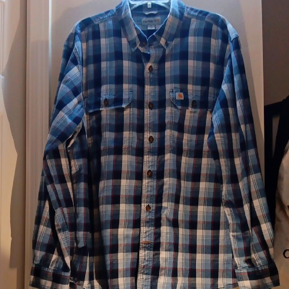 Carhartt Men's Navy and White Checkered Shirt - Picture 1 of 9